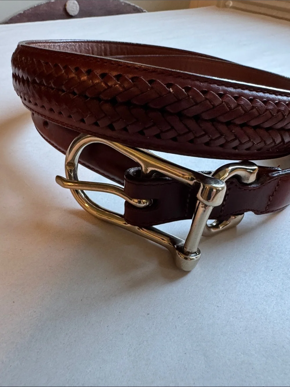 VTG Willis & Geiger Braided Leather Belt Mens 40 Brown Silver Buckle Western